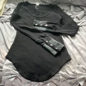 Free People Black Thermal Shirt. XS.